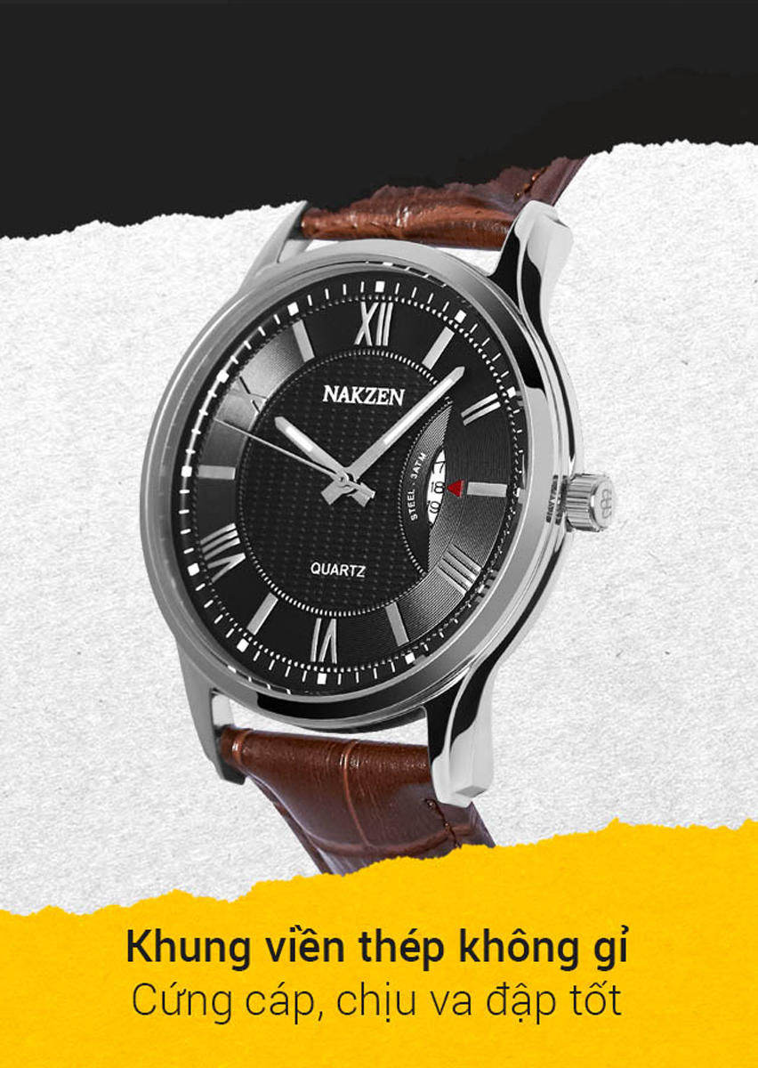 Đồng hồ Nam Nakzen SL4120GBN-1 c&oacute; khung viền th&eacute;p kh&ocirc;ng gỉ