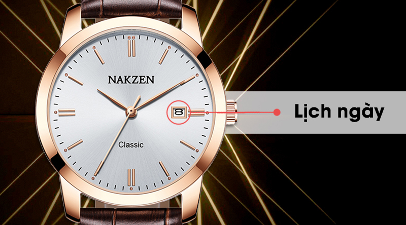 Đồng hồ Nam Nakzen SL4072GBN-7NR c&ograve;n hiển thị lịch ng&agrave;y tr&ecirc;n mặt