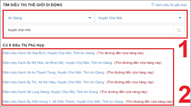 Tìm cửa hàng Thế Giới Di Động gần nhất