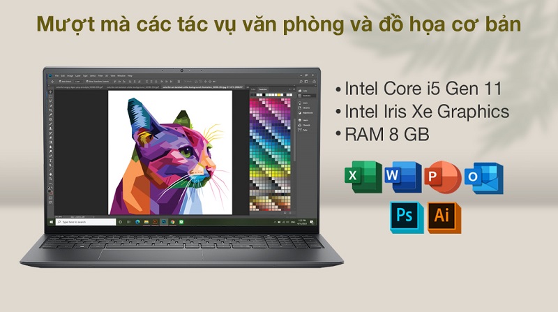 Laptop Dell Vostro 5510 i5 sử dụng bộ vi xử lý Intel Core i5 Tiger Lake tác vụ mượt mà