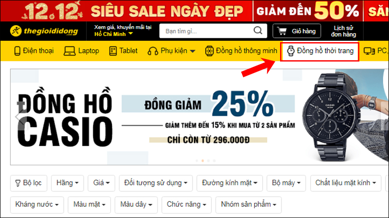 Chọn mục Đồng hồ thời trang