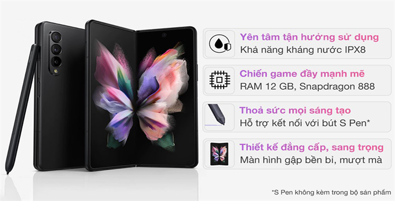 Galaxy Z Fold3 sử dụng con chip Snapdragon 888 cùng 12GB RAM và 256GB ROM
