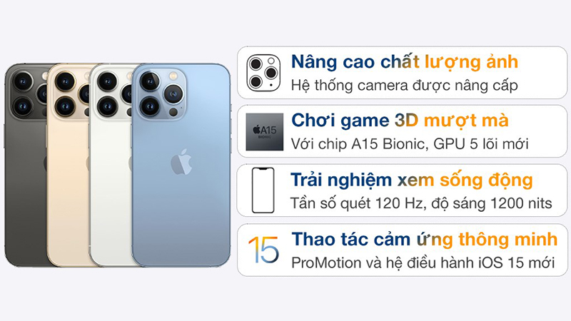iPhone 13 Pro trang bị chip A15 Bionic và RAM 6 GB, bộ nhớ trong 256 GB