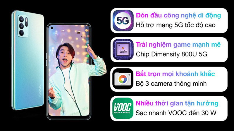 Reno6 Z 5G trang bị chip MediaTek Dimensity 800U 5G 8 nhân