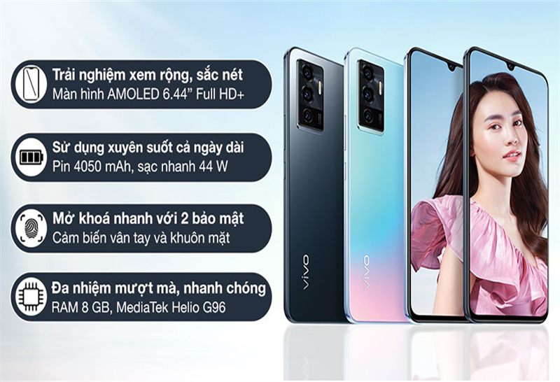 Vivo V23e sử dụng chip Helio G96 cùng bộ nhớ RAM 8 GB + 4 GB RAM ảo