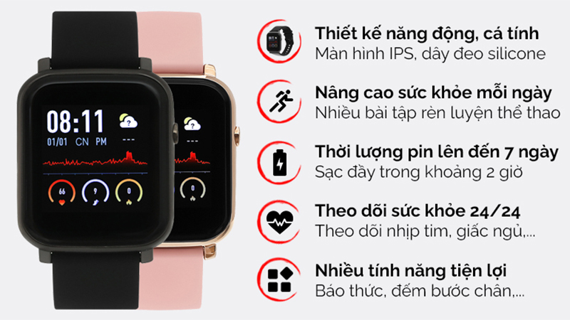 Đồng hồ BeU B1 trang bị màn hình IPS 1.3 inches với độ phân giải 240 x 240 pixels 
