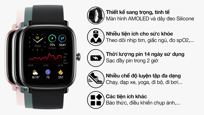 Huami Amazfit GTS 2 Mini sở hữu màn hình AMOLED với kích thước 1.55 inch