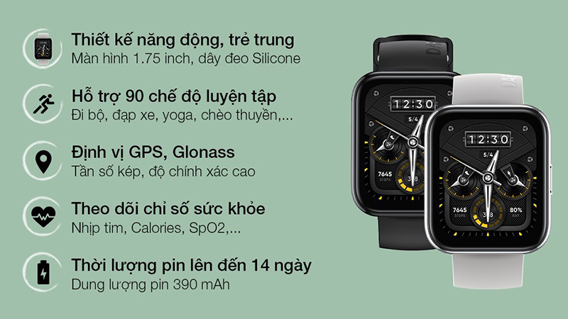 Realme Watch 2 pro sở hữu màn hình lớn 1.75 inches cùng công nghệ TFT 