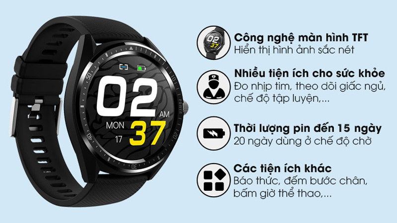 Đồng hồ thông minh BeU Watch KW33 màu đen