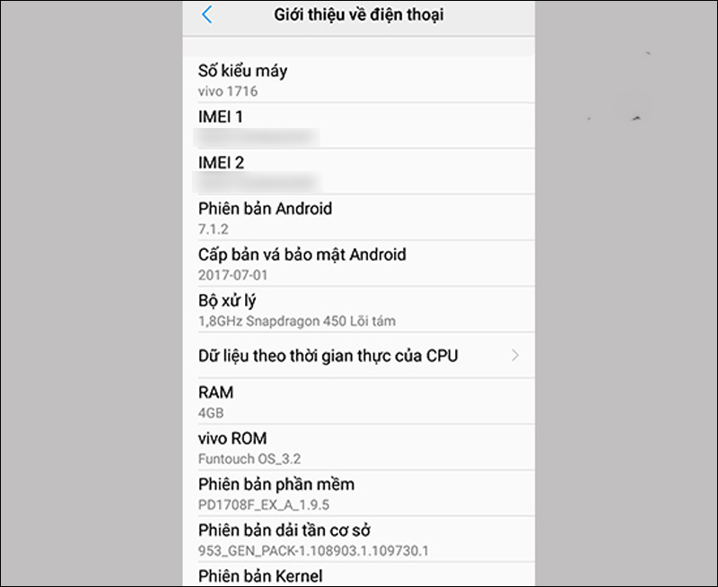 Th&ocirc;ng tin điện thoại vivo