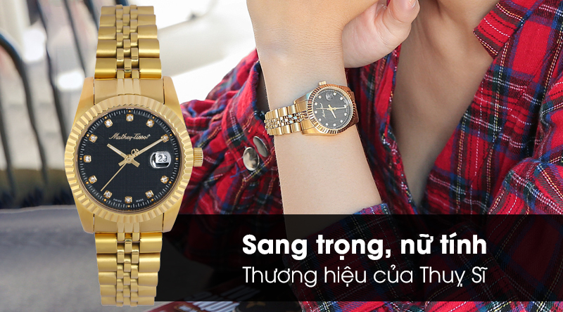 Đồng hồ kim nữ dây kim loại Mathey Tissot D810PN Vàng có thiết kế sang trọng