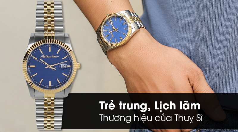 Đồng hồ kim nam dây kim loại Mathey Tissot H810BU Bạc Vàng được phối màu nổi bật, thiết kế tinh tế