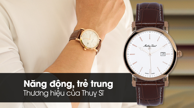 Đồng hồ kim nam dây da Mathey Tissot H611251PI Nâu có thiết kế trẻ trung, thanh lịch, nam tính