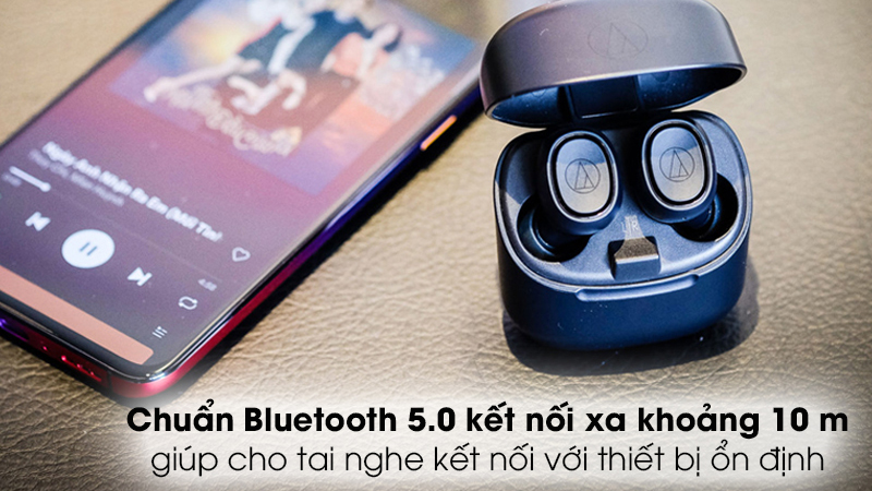 Tai nghe ATH-CK3TW được trang bị c&ocirc;ng nghệ Bluetooth 5.0 kết nối trong 10m