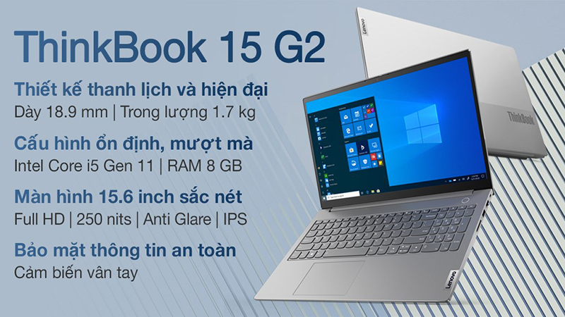 Laptop Lenovo ThinkBook 15 G2 có bộ vỏ kim loại xám khá cao cấp