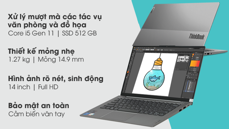 Lenovo ThinkBook 14s G2 mỏng chưa đến 15 mm và chỉ nặng 1.27 kg