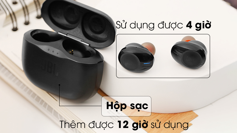 Tai nghe Bluetooth JBL Tune 120 sử dụng được trong 4 giờ mỗi lần sạc đầy