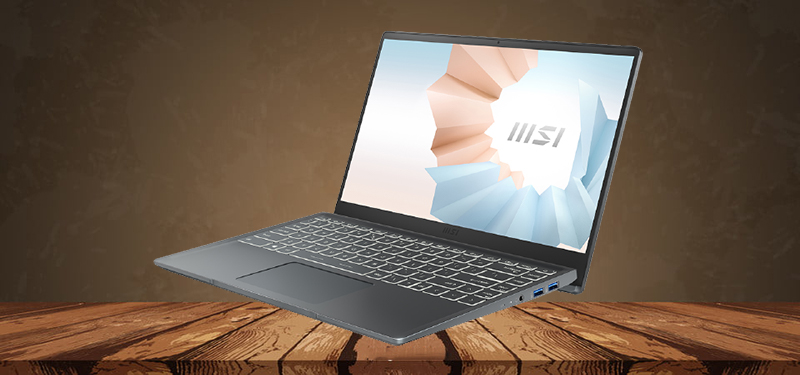 Laptop MSI Modern 14 (1027VN) được bao bọc bởi lớp vỏ kim loại bền màu xám 