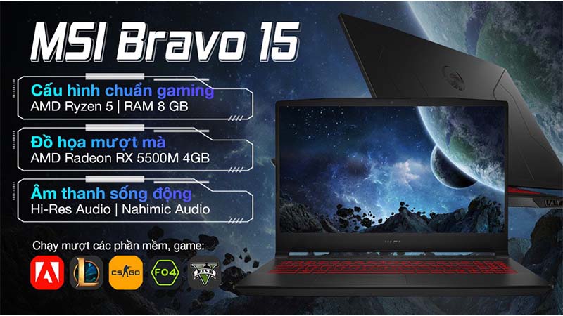 Laptop MSI Gaming Bravo 15 mạnh mẽ nhưng không kém phần trẻ trung, năng động