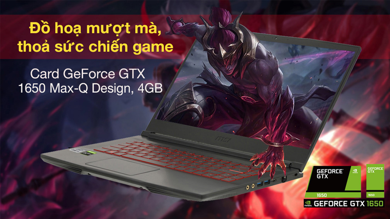 Bàn phím của laptop MSI gaming được trang bị đèn nền nổi bật