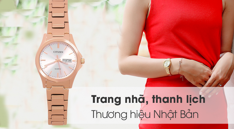 Đồng hồ Citizen nữ này có mặt kính bền bỉ, độ cứng khá, hạn chế trầy xước