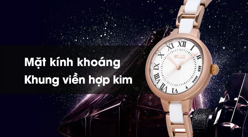 Dây và khung viền của đồng hồ nữ làm từ hợp kim chịu lực tốt, chống oxi hóa