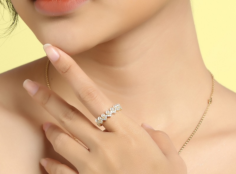 Nhẫn bạc nữ TLEE vương miện nữ hoàng mạ vàng 14k sang trọng A0148