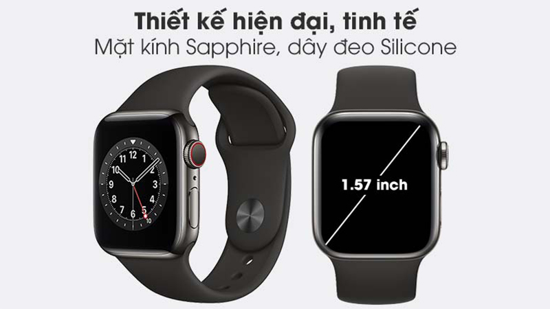 Apple Watch S6 LTE 40mm viền thép sở hữu màn hình OLED 1.57 inch khá to, hiển thị sắc nét