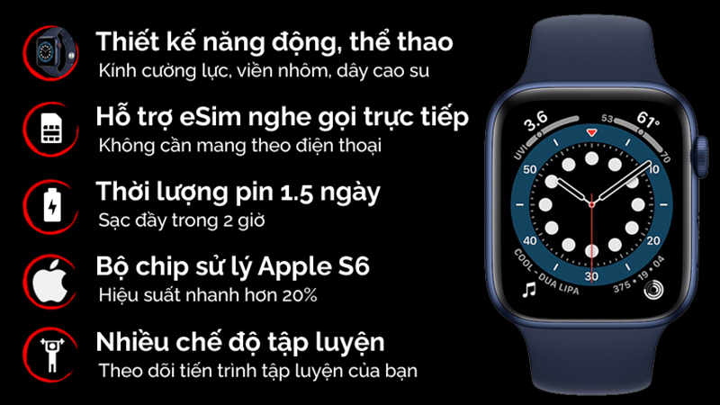 Apple Watch S6 LTE 44mm viền nhôm rất phù hợp cho những chàng trai năng động, có cổ tay to