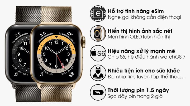 Apple Watch S6 LTE 40mm viền thép dây thép sở hữu dây thép không gỉ dạng lưới mềm mại