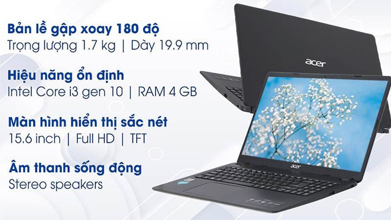 Laptop Acer Aspire A315 56 308N có trọng lượng 1.7 kg