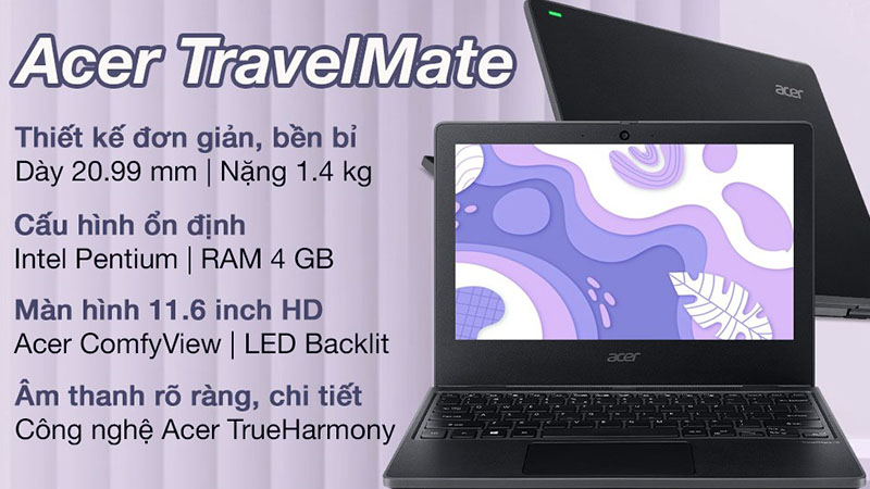 Laptop Acer TravelMate B3 có thiết kế hiện đại, gọn nhẹ