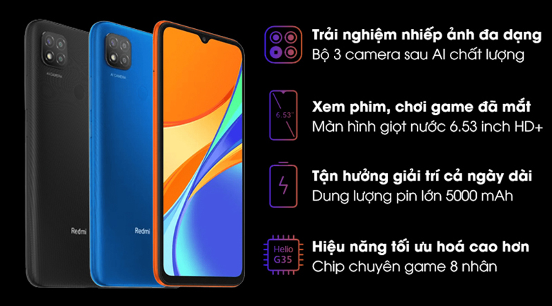 Xiaomi Redmi 9C vẫn giữ thiết kế quen thuộc với m&agrave;n h&igrave;nh giọt nước, k&iacute;ch cỡ lớn, độ ph&acirc;n giải HD+ 