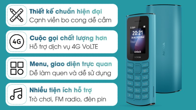 Nokia 105 4G sở hữu nhiều ưu điểm nổi bật