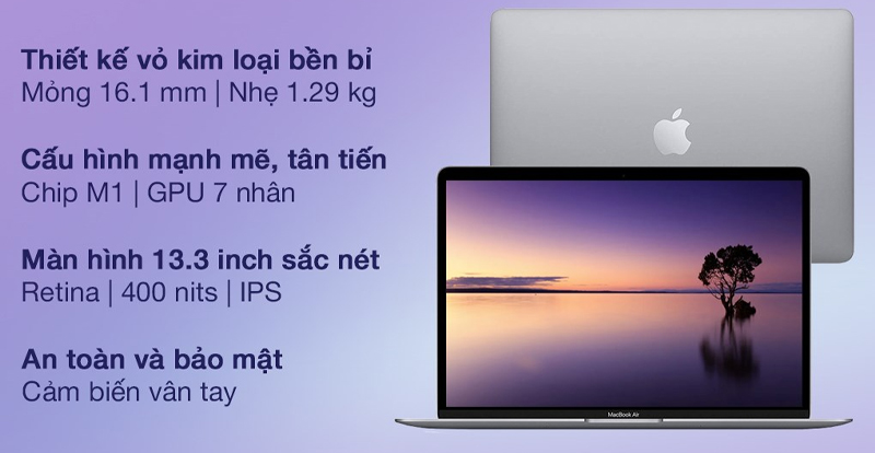 Apple MacBook Air M1 2020 (Z124000DE) có vẻ ngoài sang trọng, thiết kế mỏng nhẹ