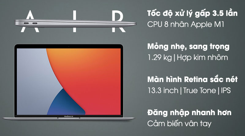 Apple MacBook Air M1 2020 (MGNE3SA/A) có phong cách cá tính, màn hình hiển thị rõ nét