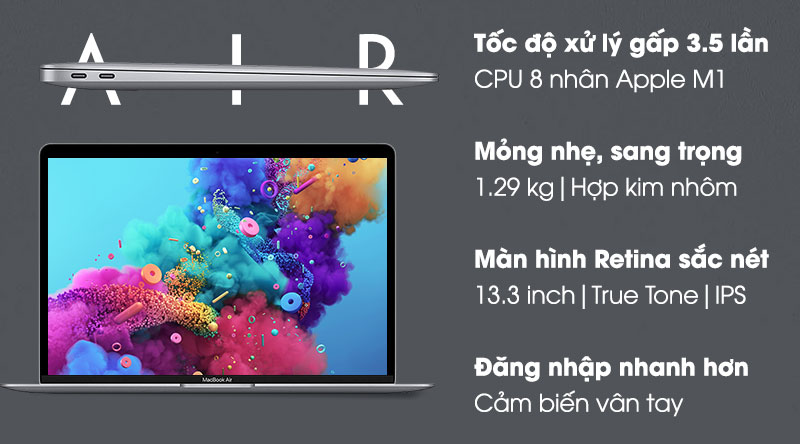 Apple MacBook Air M1 2020 (MGN63SA/A) thu hút bởi vẻ ngoài hiện đại, bắt mắt