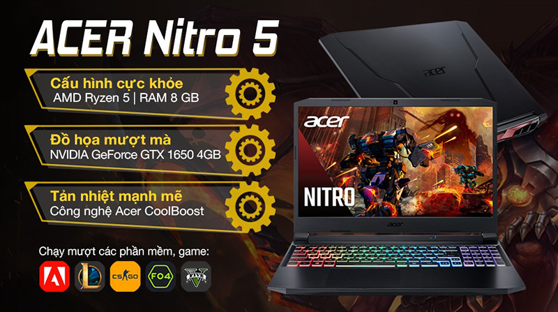 Laptop Acer Nitro 5 Gaming AN515 mang đến hình ảnh sắc nét, sống động