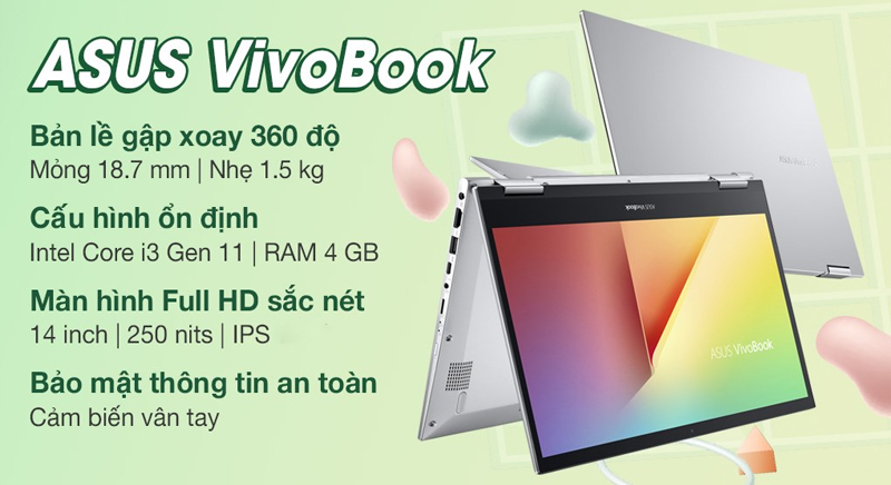 Laptop Asus VivoBook TP470EA có khả năng gập xoay 360 độ linh hoạt