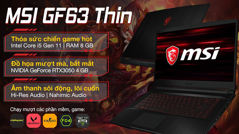 Laptop MSI Gaming GF63 Thin 11UC (445VN)