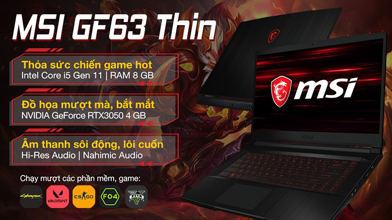 MSI Gaming GF63 Thin 11UC có ngoại hình cơ bắp và cá tính