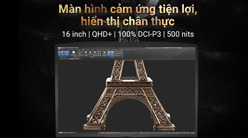 MSI Creator M16 2022 sở hữu m&agrave;n h&igrave;nh c&oacute; k&iacute;ch thước 16 inch kh&aacute; lớn