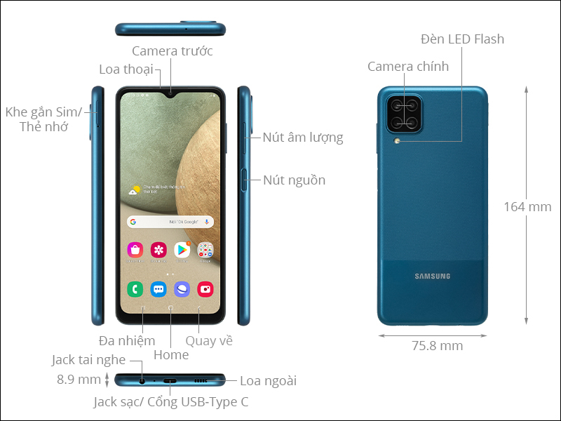 K&iacute;ch thước điện thoại Samsung Galaxy A12 vừa tay