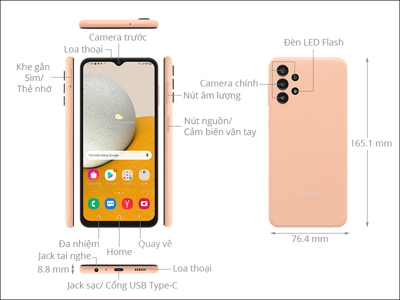 Thiết kế điện thoại Samsung Galaxy A13 mỏng nhẹ, dễ sử dụng