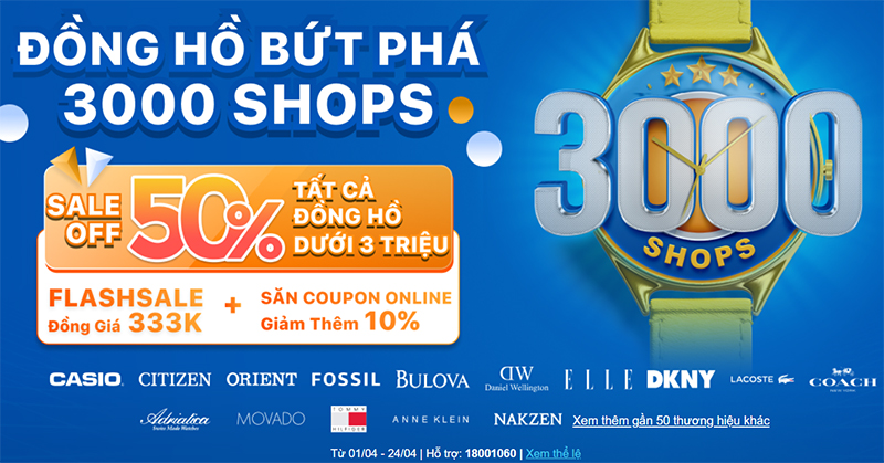 Sale off 50% đồng hồ mừng cột mốc mở 3000 shop toàn quốc tại Thế Giới Di Động