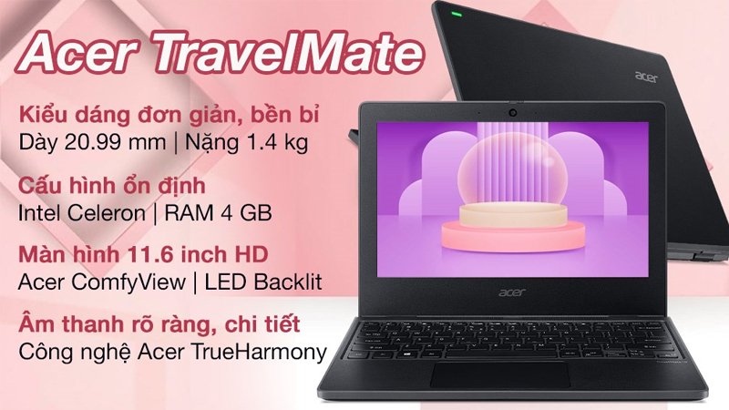 Laptop Acer TravelMate B3 TMB311 31 C2HB m&agrave;u đen