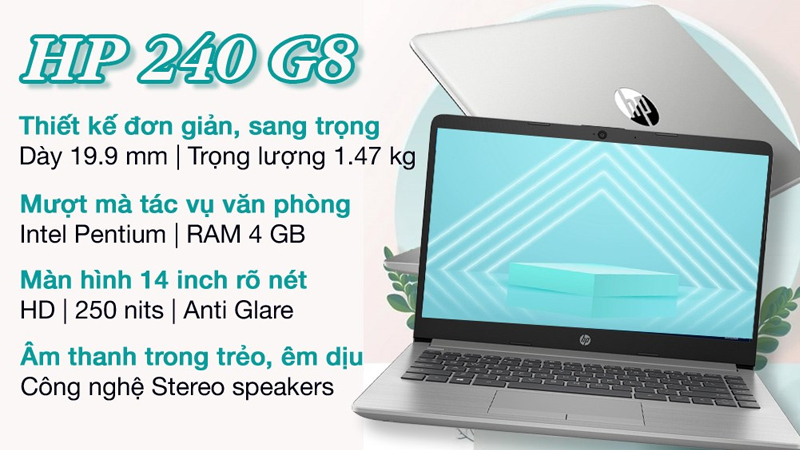 Laptop HP 240 G8 m&agrave;u bạc