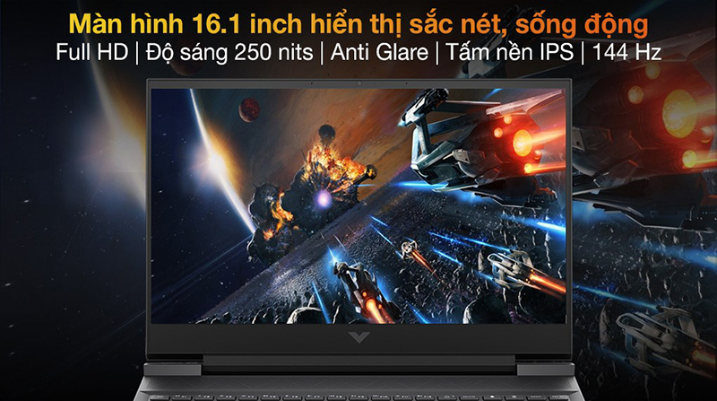 HP Gaming VICTUS 16 e0175AX R5 sở hữu m&agrave;n h&igrave;nh sắc n&eacute;t, sống động.