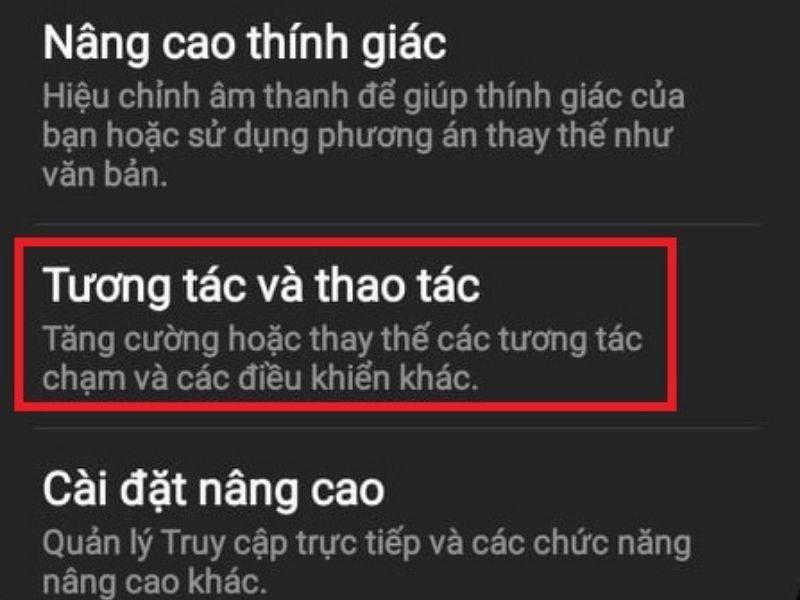 Chọn Tương t&aacute;c v&agrave; thao t&aacute;c