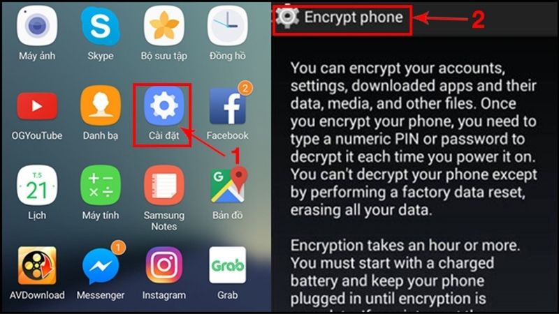 Chọn Security trong mục Cài đặt rồi chọn Encryption